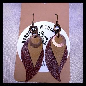Genuine leather handmade earrings with jewels